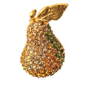 Monet Pear Brooch Multicolor Pave Rhinestone Vintage Excellent Condition Signed
